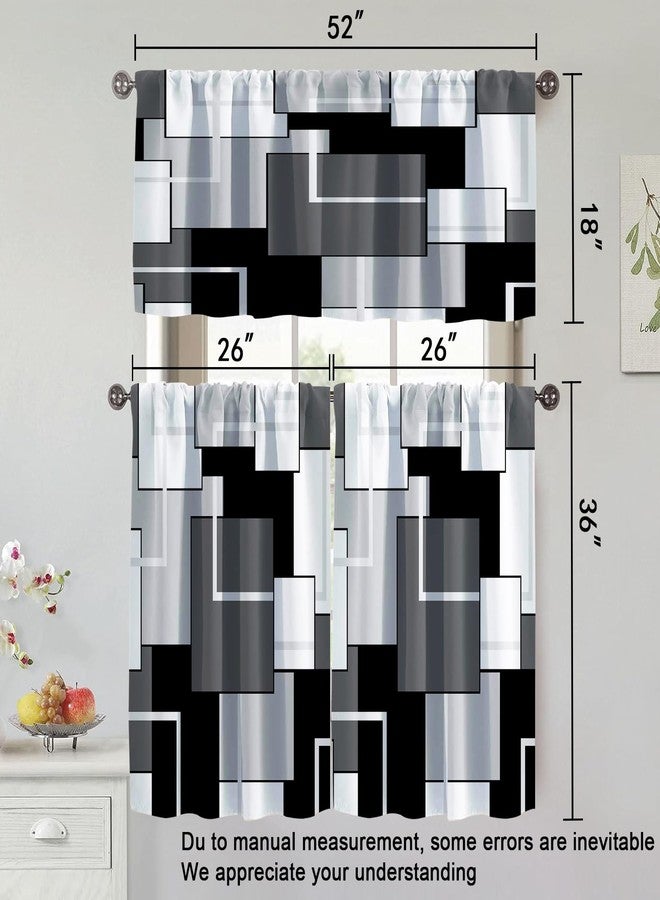 MCALK Dark Grey Kitchen Curtains Tiers and Valances Set for Windows, Geometric Modern Art Kitchen Window Curtains, Grey and Black Valances for Living Room (36" Tiers Set) - Image 5